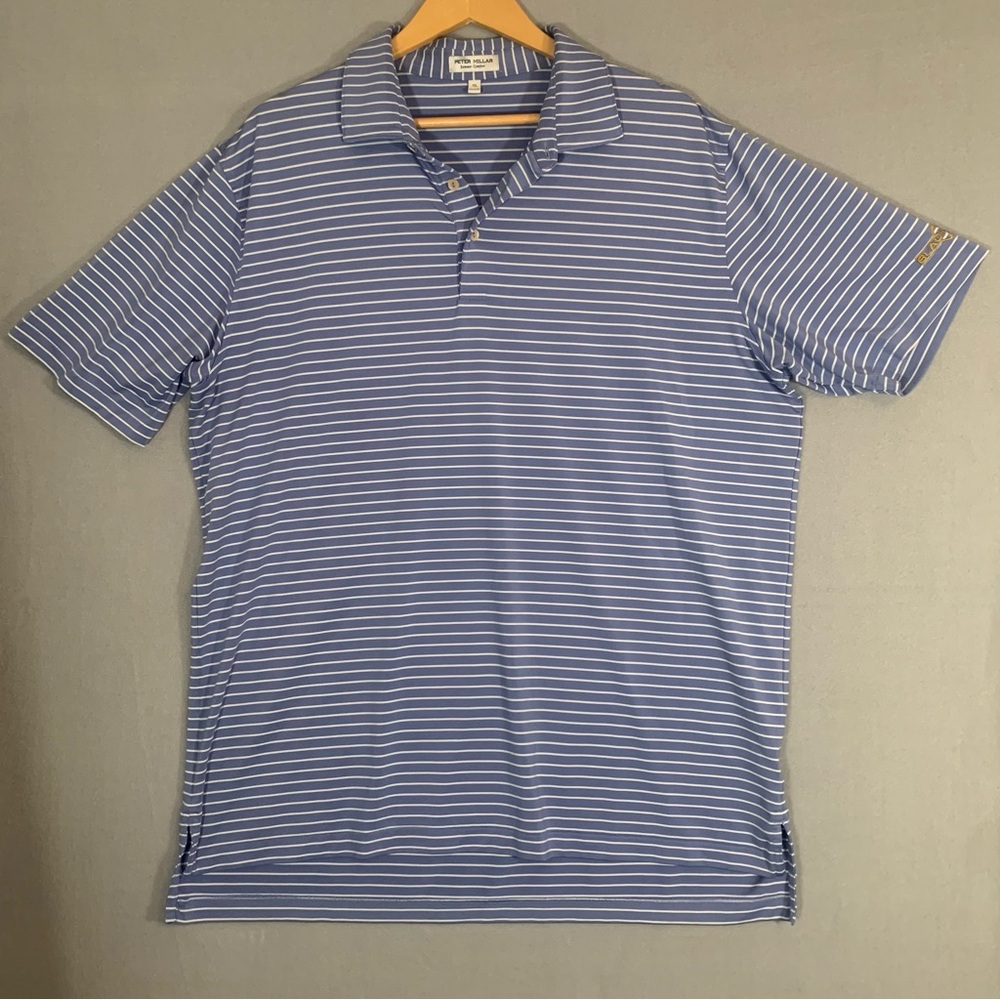 Peter Millar Blue and White Striped Polo Shirt Mens XL